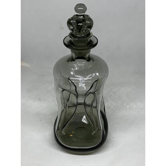 Danish Vintage Holmegaard Smokey Gray Gradient Glass Decanter With Crown Stopper - Picture 7 of 9